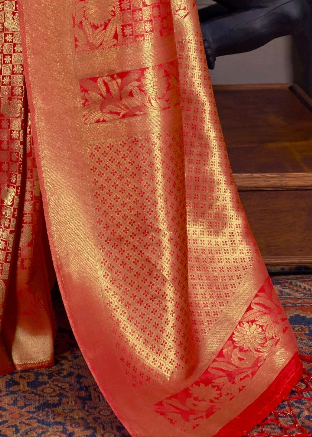 Soft Silk Kanchipuram Saree in Yellow and Red | Bengal Looms