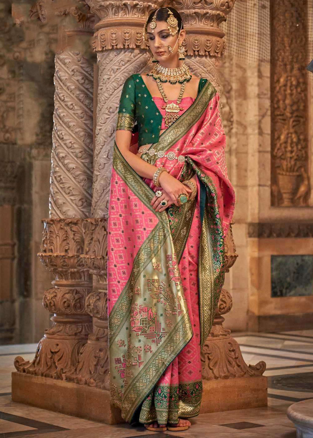 Blue & Pink Woven Banarasi Saree - Mejaaz Fashion