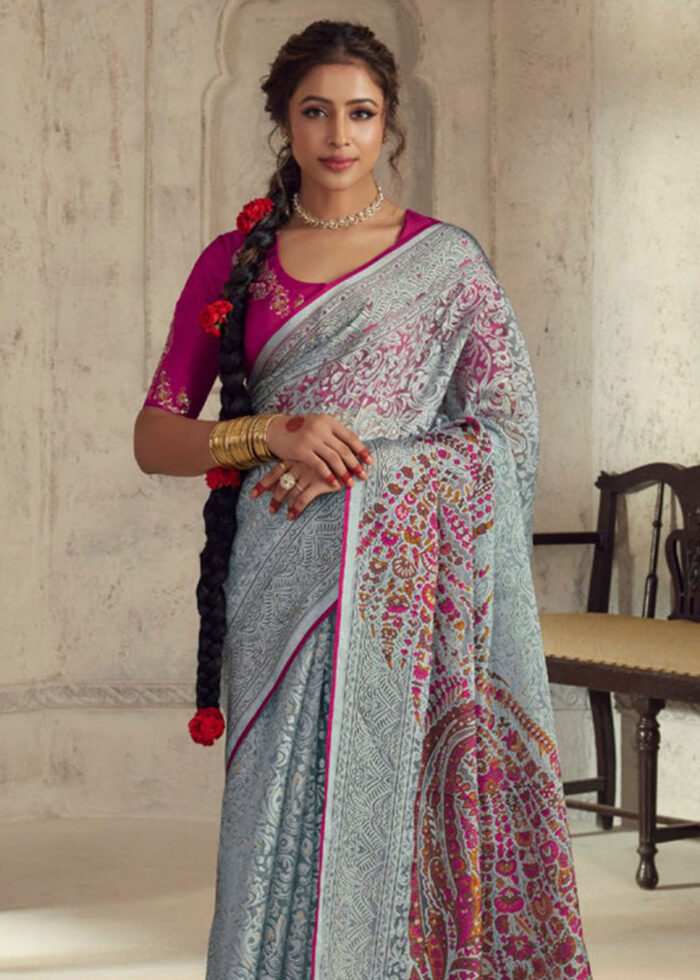 Handwork Patola Viscose Dola Silk Grey Saree for Women – tapee.in