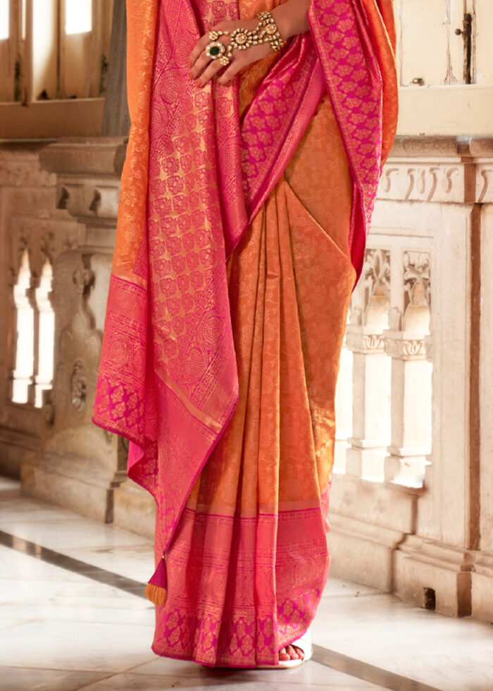 Orange & Pink Colour Pure Soft Silk Saree With Twirling Unstitched Blouse  Piece (Jupiter)