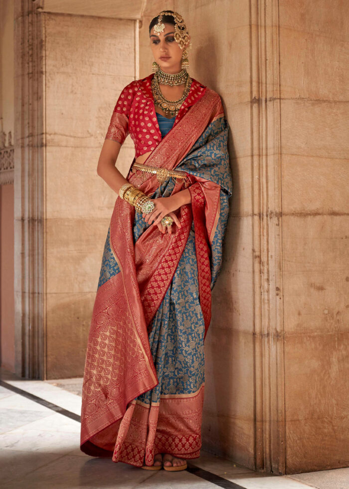 Red Color Bollywood Style Banarasi Silk With Contrast Work Stunning Look  Saree Party Wear Saree Kanchipuram Pure Silk Saree Beautiful Saree - Etsy |  Red saree wedding, Saree wedding, Saree