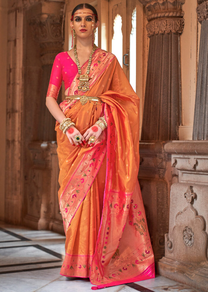 Silk orange and pink saree for wedding - G3-WSA54271 | G3fashion.com