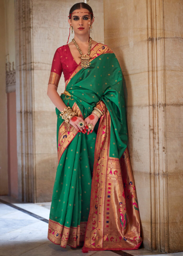 Indian Banarasi Saree for women with Dark Green With Maroon Combination in  Saree And Maroon Blouse | Silk sarees, Saree designs, Blouses for women