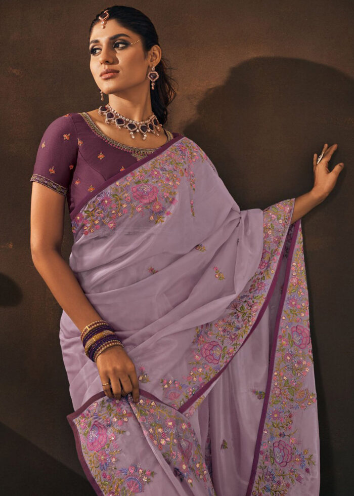 Pink Saree Vs Purple saree with contrast blouse designs/ same colour  contrast combination blouse 😲🤩👏 | Contrast blouse, Combination blouses, Purple  saree