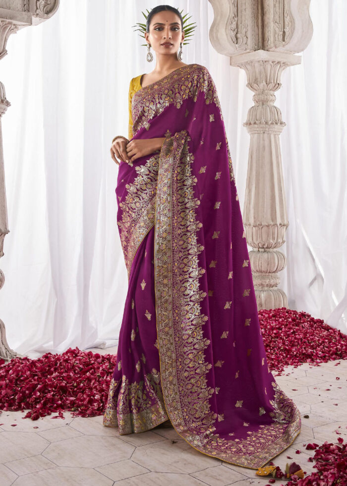 Party Wear Ladies Plain Dark Purple Silk Saree, 5.5 m (separate blouse  piece) at Rs 450 in Surat