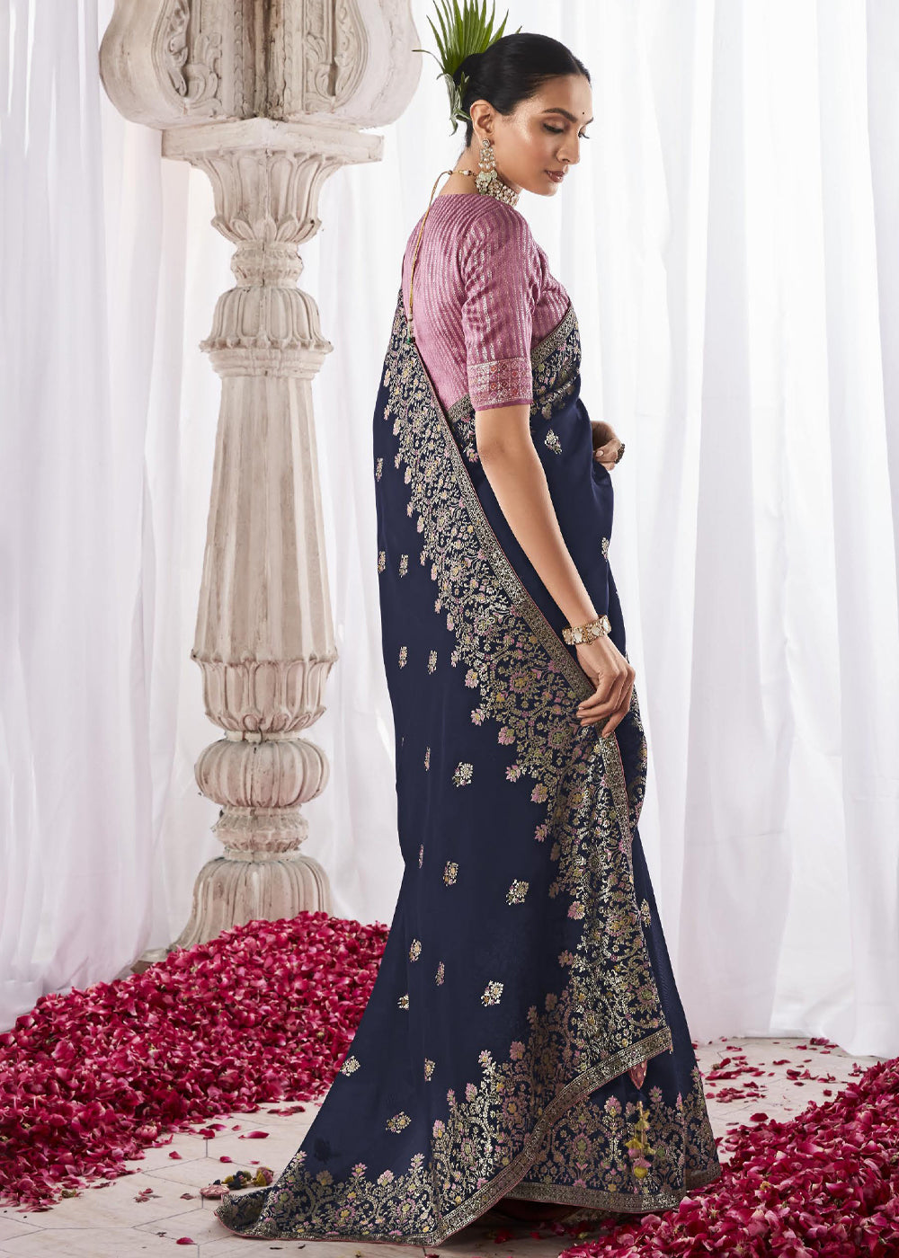 Sky Blue Silk Saree Contrast Blouse Designer Fashion | sbis.itti.edu.sa