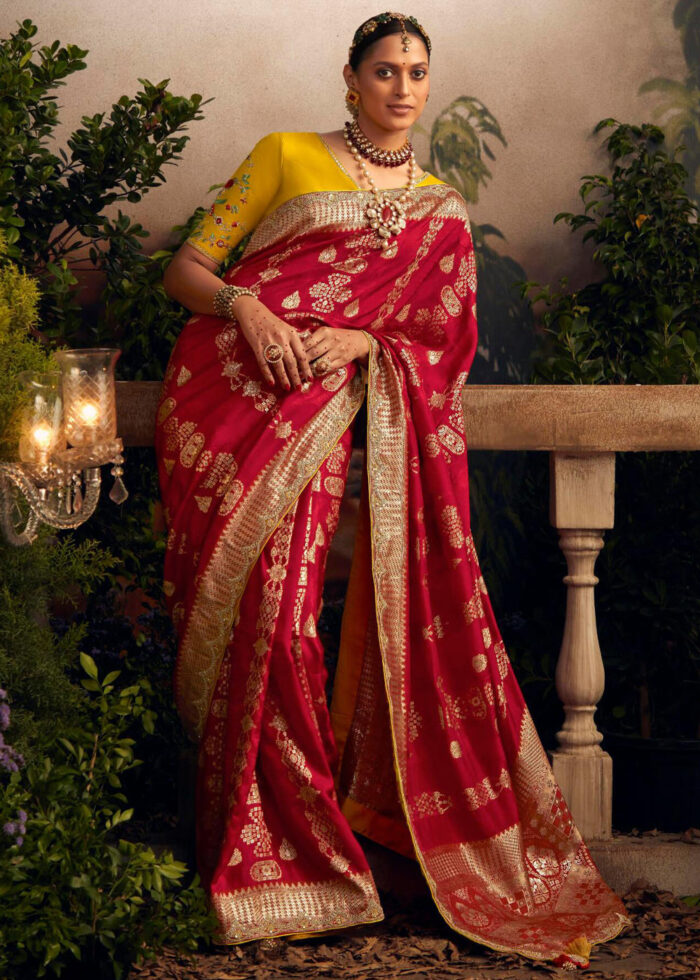 Buy Flosive Women's Present Banarasi Soft Lichi Silk Saree Beautiful  Jacquard Rich Pallu Design Work Zari Woven Kanjivaram Silk Style Saree With  Soft Lichi Silk Blouse Piece Ayn Royal Look RED. at