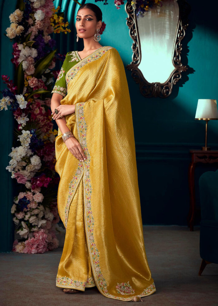 Classic Golden Yellow 2D Diamond Cut Tissue Bridal Elegance Kanchipura –  Capell Haute Couture